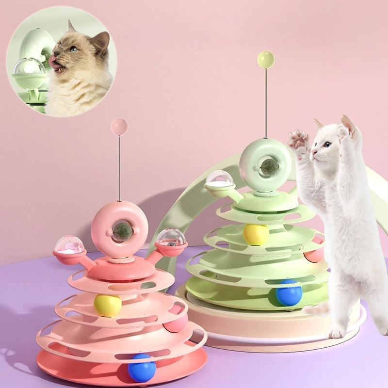 Cat Toy Tower Turntable Roller Balls Interactive Intelligence Toy